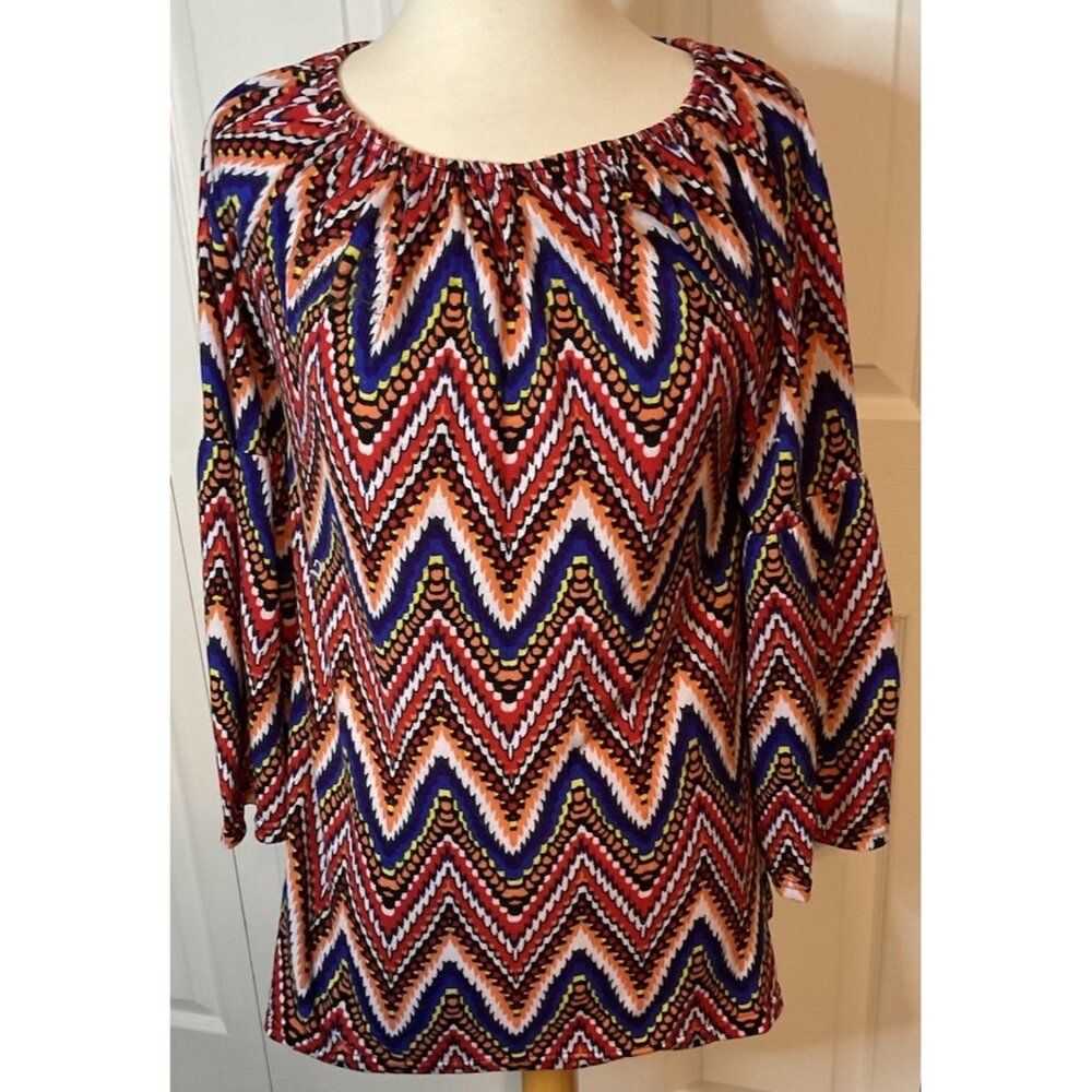 Win Win Bell Sleeve Colorful Multicolor Tunic Top Orange Red Blue Small Medium